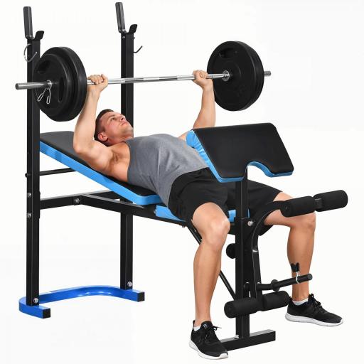 Banco de Musculación Banco de Pesas con Soporte para Barra y Respaldo Ajustable para Entrenamiento en Casa Gimnasio Azul [8]