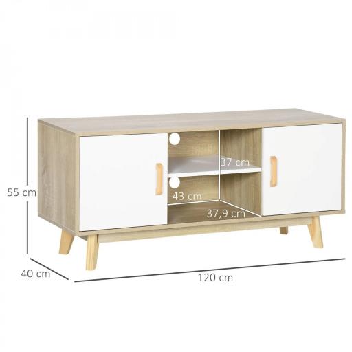 Mueble de TV para Televisores de hasta 55" Mueble con 2 Armarios y 2 Estantes 120x40x55 cm Natural y Blanco [1]