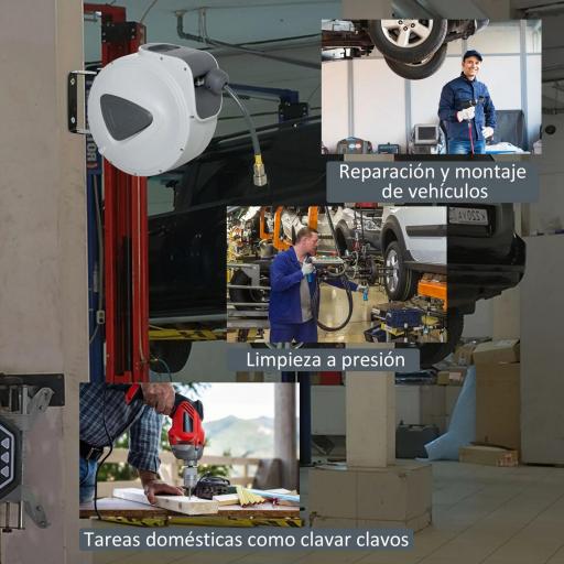 Carrete de Manguera de Aire Comprimido Automático de 10 m Conector de 1/4'' BSP Soporte para Pared Giratorio 180° Gris [8]