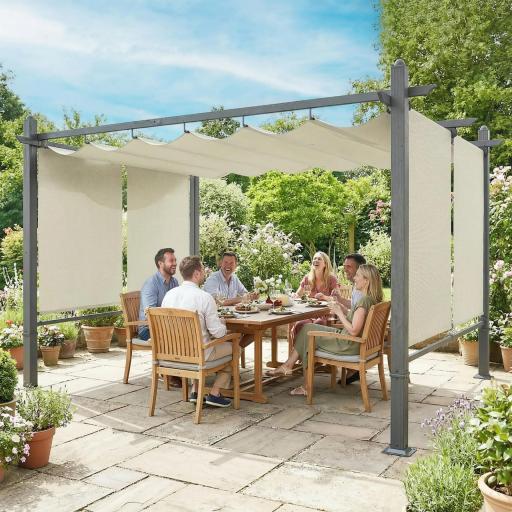 Pérgola de Jardín 4x3 m con Cortinas Enrollables Automáticas y Techo Retráctil Cenador de Jardín con UPF50+ Crema