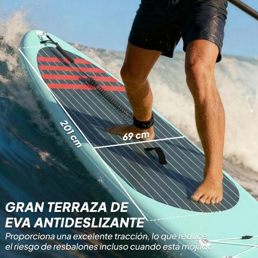 Tabla de Paddle Surf Hinchable 320 cm, con Superficie Antideslizante Remo de Aluminio Ajustable Quilla Bomba y Mochila [3]