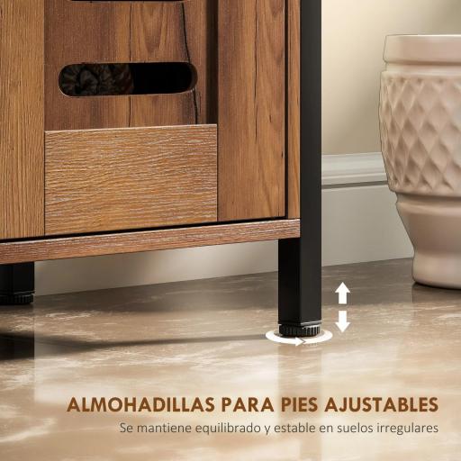 Mueble Bajo Lavabo Industrial 2 Puertas de Lamas con Cierre Magnético Estante Ajustable 60x30x60 cm Marrón Rústico [3]