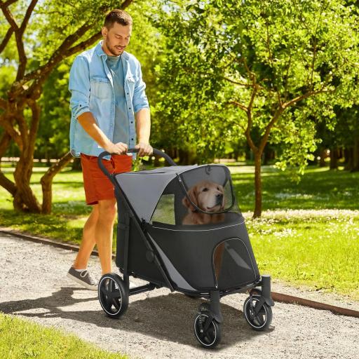 Cochecito Plegable para Perros Carrito de Mascotas con Ventanas de Malla Correas de Seguridad 112x65x100 cm Gris y Negro