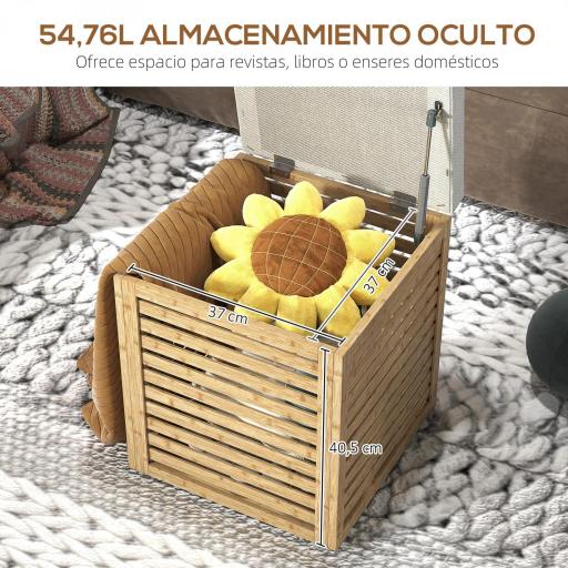 Baúl de Almacenaje para Dormitorio 54,7L con Asiento Desmontable Marco de Bambú 40x40x47 cm Gris y Natural [5]