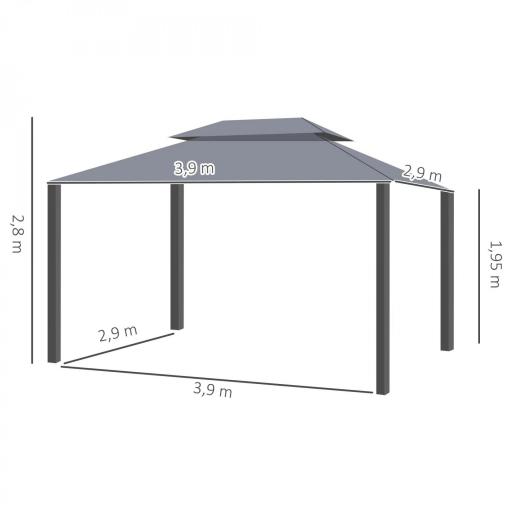 Cenador de Jardín 4x3m Pabellón de Jardín Gazebo con Doble Techo Estructura de Aluminio UPF50+ para Exterior Gris [1]