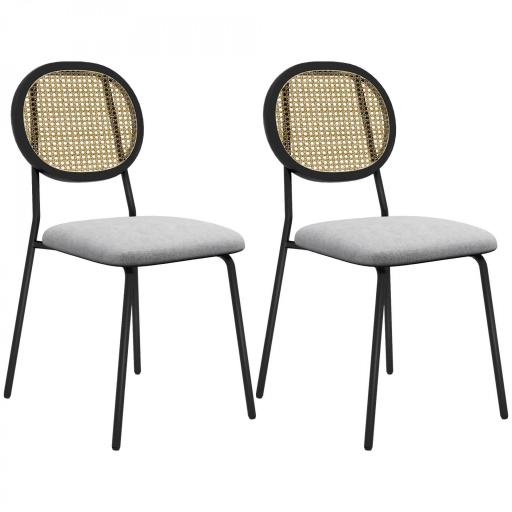 Pack de 2 Sillas de Comedor con Respaldo de Ratán Sintético y Marco de Acero para Salón 44x54x87 cm Gris y Negro [8]