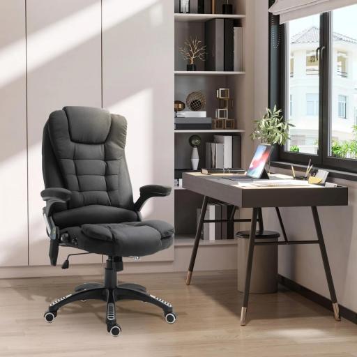 Silla de Masaje con 6 Puntos de Masaje con Función de Calefacción Altura Ajustable y Ruedas 68x72x110-120 cm Negro