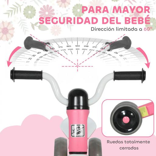 Bicicleta sin Pedales para Niños de 12 a 36 Meses con Ruedas Silenciosas y Manillares con Giro Limitado a 60°, Rosa [2]