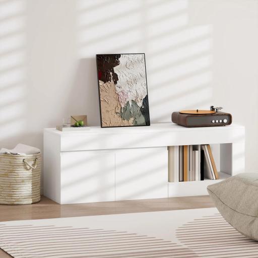 Mueble de TV Moderno para Salón con 2 Puertas Estante Abierto para Televisión 60 Pulgadas 140x40x48 cm Blanco [3]