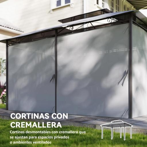Cenador para Jardín 3x4 m Pabellón de Jardín Gazebo con Doble Techo 6 Paredes Laterales Estructura Metálica Gris Oscuro [3]
