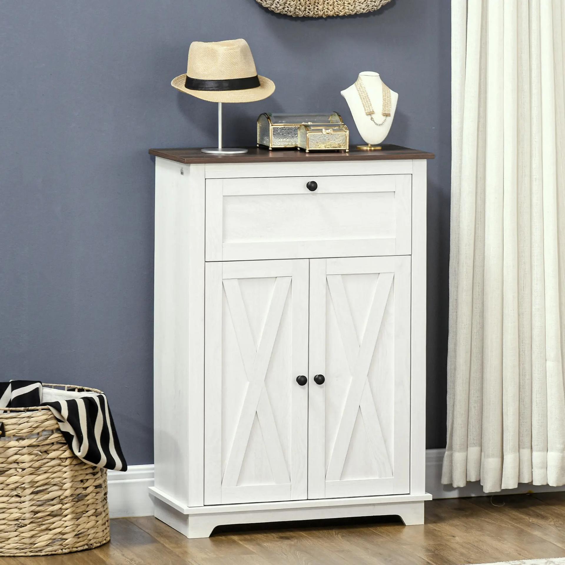 Aparador para Salón Armario de Almacenamiento con Puertas Dobles Cajón y Estante Ajustable 60x30x87,4 cm Blanco