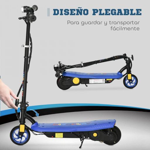 Patinete Eléctrico para Niños de 7-14 Años Plegable con Faro LED Rueda y Freno Velocidad Máxima de 12 km/h Azul [2]