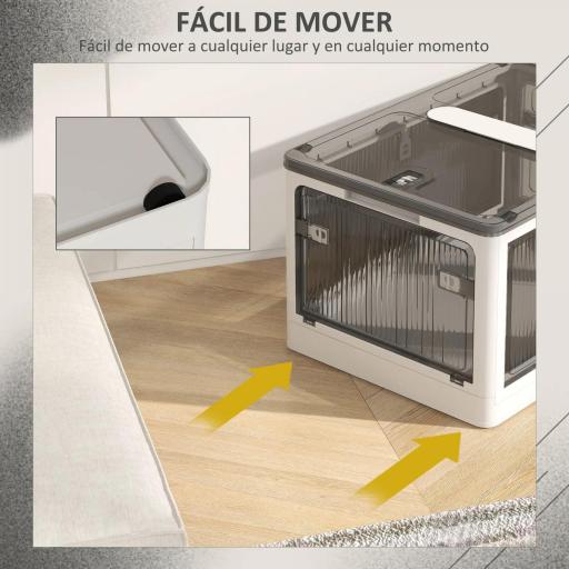 Caja de Almacenamiento Apilable con Tapa 69L de Capacidad Caja Organizadora Plegable con Ruedas 60x42x34 cm Blanco [7]