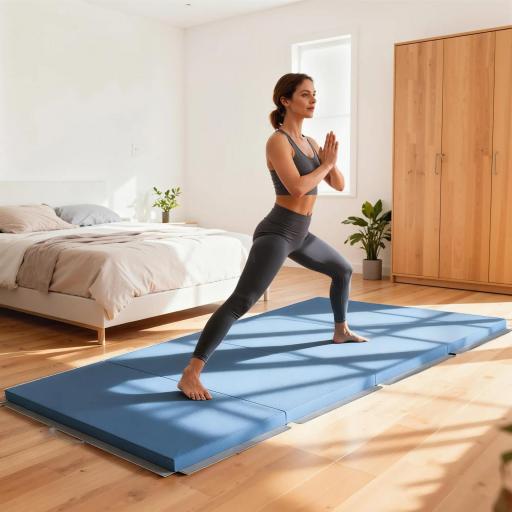 Colchoneta Gimnasia Plegable de Grosor 5 cm con Asas de Transporte para Yoga Aeróbic 240x120x5 cm Azul Claro [0]
