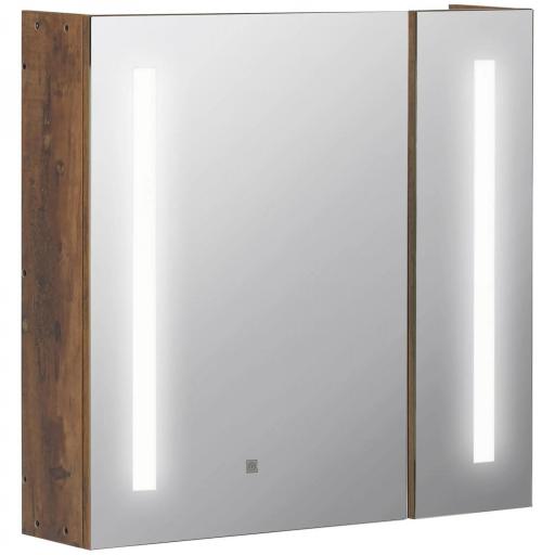 Armario con Espejo de Baño con Luz LED Mueble de Baño Colgante con Interruptor Táctil 70x15x65cm Marrón Rústico [9]