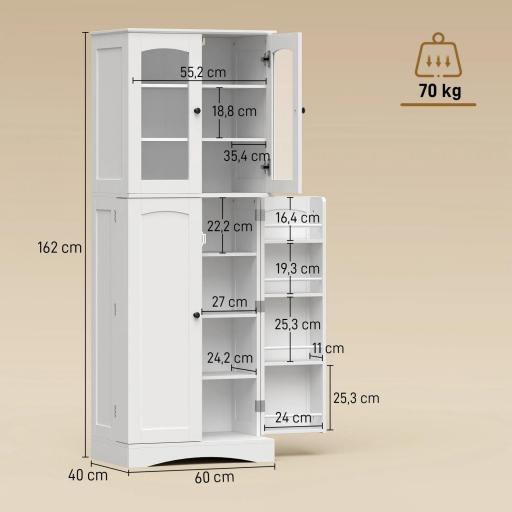 Armario Despensa Cocina con 4 Puertas con 8 Compartimentos 10 Estantes Alacena Moderna con 4 Estantes Ajustables Blanco [1]