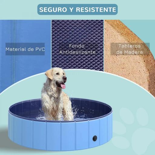 Piscina Plegable para Perros Gatos Ø120x30 cm Bañera Portátil para Mascotas PVC Antideslizante Múltiples Usos para Interiores y Exteriores Azul [5]