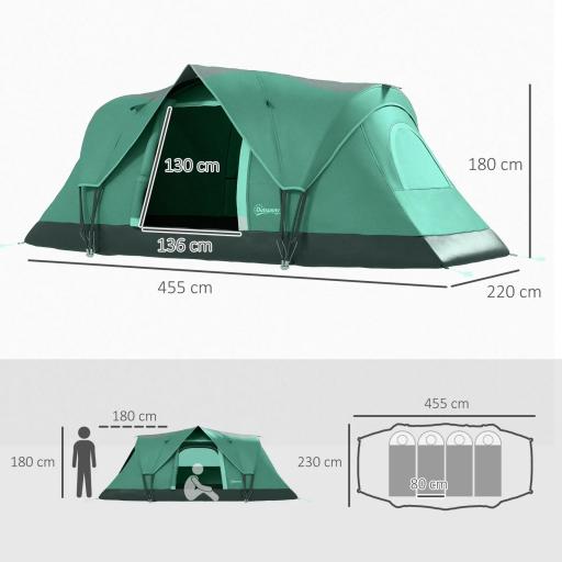 Tienda de Acampada para 5-6 Personas Impermeable 3000mm+ con Bolsa de Transporte y Gancho 455x220x180 cm Verde [1]