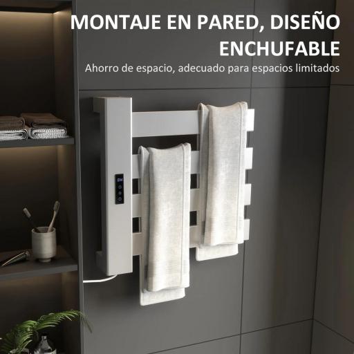 Toallero Eléctrico de Pared para Baño con 4 Barras Calentamiento Rápido Wi-Fi y Pantalla Táctil 47,5x9,5x49 cm Blanco [1]
