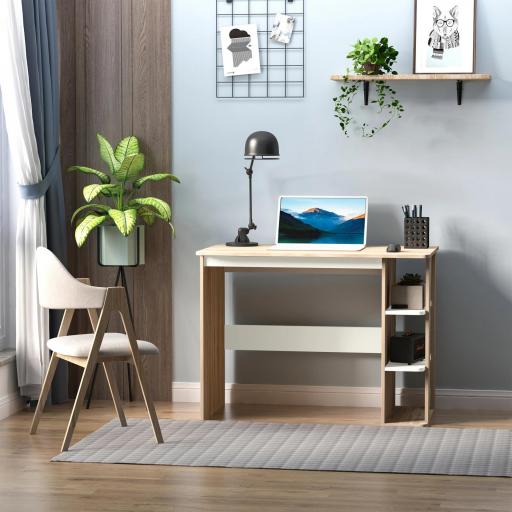 Mesa de Escritorio 2 en 1 con Estante de 3 Niveles Gran Superficie Espacio Almacenaje Amplio Mesa de Oficina Dormitorio Estudio 100x55x74 cm Madera [2]