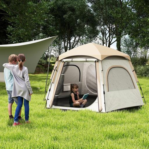 Tienda de Campaña para 4 Personas con Fácil Montaje Protección UV y Bolsa de Transporte 280x240x155 cm Blanco y Beige