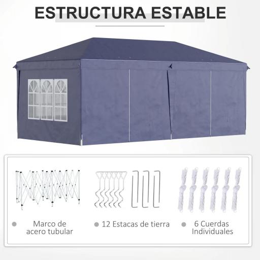 Carpa Plegable 6x3x2,7 m con 4 Paneles 4 Ventanas 2 Puertas 1 Bolsa Anti-UV y 12 Orificios de Drenaje Azul [4]