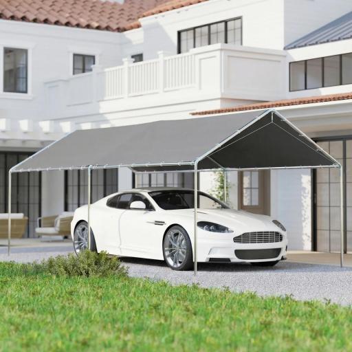 Carpa Garaje para Coche 3x6 m Cochera Portátil Impermeable con Toldo de Tela PE y Marco de Acero Galvanizado Gris