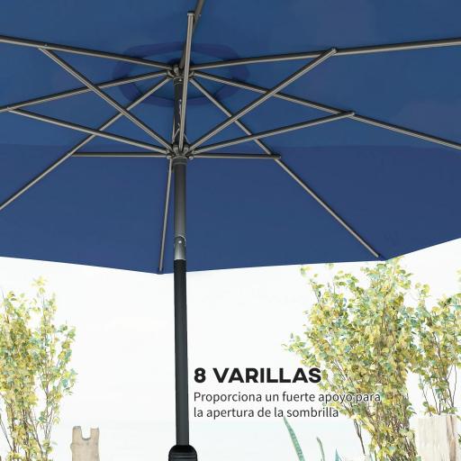 Sombrilla de Jardín Ø295x250cm con Mecanismo de Inclinación y Poste Desmontable de Metal para Terraza Piscina Patio Azul [5]