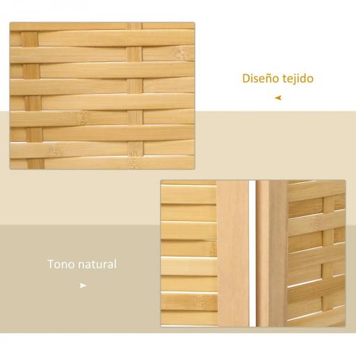 Biombo de 3 Paneles Plegable 120x1,8x170 cm Separador de Ambientes de Bambú Estilo Rústico Natural [9]