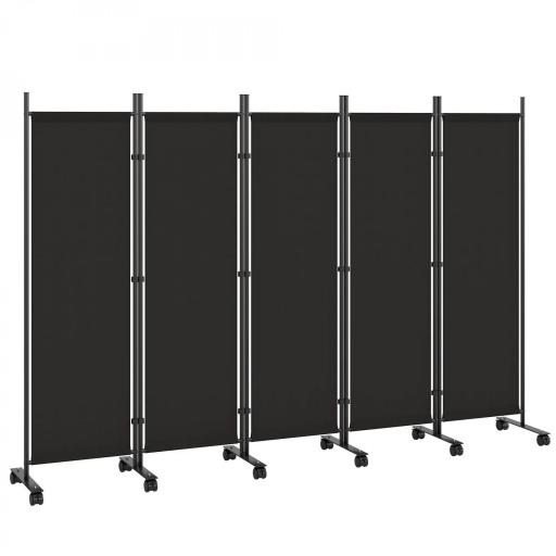 Biombo Plegable de 5 Paneles con 12 Ruedas 252x170 cm Biombo Separador de Ambientes Modulable Negro [9]