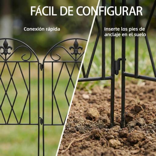 Set de 4 Vallas Metálicas de Jardín con Diseño Arqueado, 125x56 cm, Negro [3]