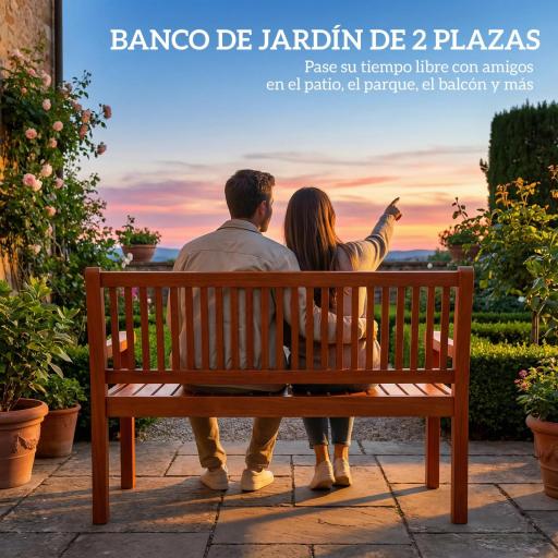 Banco de Jardín Madera Banco de Exterior 2 Plazas con Funda Impermeable Respaldo Ergonómico 125x62x90 cm Marrón Claro [4]