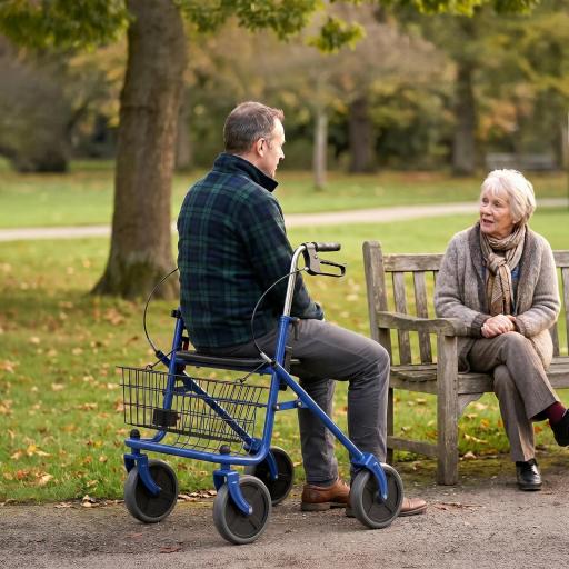 Andador para Ancianos Plegable con Asiento 4 Ruedas Altura Ajustable Frenos de Maneta Cesta Bandeja Porta Bastón Azul [4]