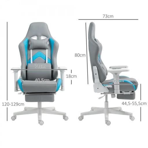 Silla Gamer Reclinable con Altura Ajustable Reposapiés Retráctil Soporte Lumbar y Reposacabezas Gris Claro y Azul [1]