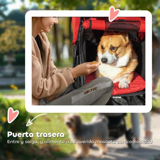 Carrito para Perros con 3 Ruedas Ventanas de Malla Cesta de Almacenaje y Correas de Seguridad 109,5x57,5x106,5 cm Rojo [1]