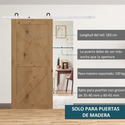 183 cm Herraje para Puerta Corredera Kit de Accesorios para Puerta Corrediza de Madera con Guía de Suelo Riel de Acero al Carbono Blanco [8]