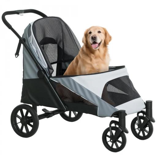 Cochecito Plegable para Mascotas con Ventanas de Malla Cojín Acolchado para Perros de hasta 30 kg 124x67x100 cm Gris [9]