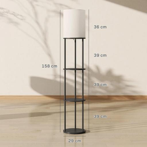 Lámpara de Pie con Estantes con 3 Temperaturas de Color Control Remoto para Salón Dormitorio Oficina Negro [1]