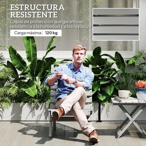 Silla de Jardín de Madera con Listones Respaldo Inclinado y Protección Multicapa para Exterior 76x48x78 cm Gris [2]