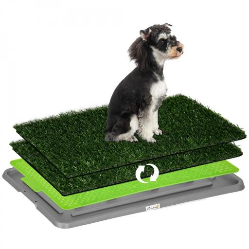 Inodoro para Perros con 2 Céspedes Artificiales Rejilla y Bandeja para Entrenamiento de Cachorros 67x41x3,5 cm Verde [8]
