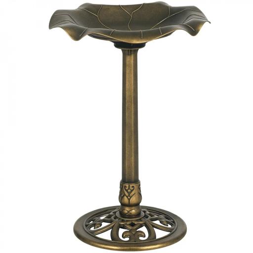 Baño para Pájaros de Jardín Exterior 71 cm con Diseño Hoja de Loto y Acabado Envejecido Ligero y Resistente Bronce [10]
