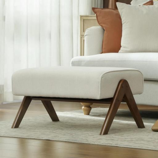 Reposapiés de Salón Taburete Bajo con Asiento Acolchado Patas de Madera para Sala de Estar Dormitorio 69x47x36 cm Beige [5]