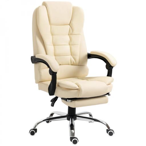 Silla de Escritorio con Reposapiés Silla Ejecutiva Giratoria con Altura Ajustable Tapizada en PU y Reposabrazos Crema [7]