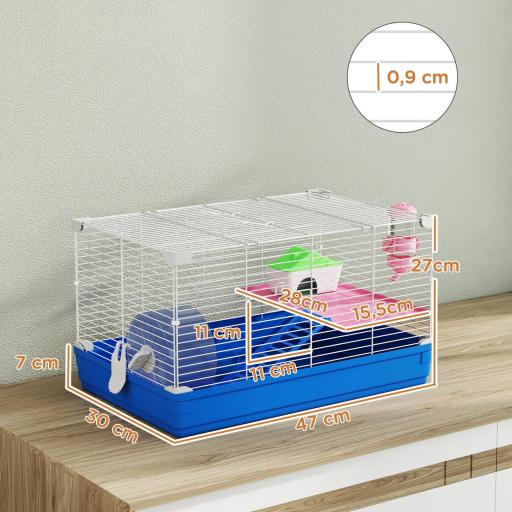 Jaula para Hámster Casa para Roedores con Rueda de Ejercicio Cuenco Bebedero Casita Rampas para Jerbos 47x30x27 cm Azul [1]