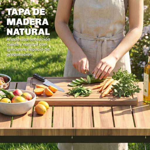 Carrito de Barbacoa de 2 Niveles Mesa Auxiliar para Barbacoa Móvil con Ruedas Portabebidas Ganchos Asa Negro y Marrón [2]