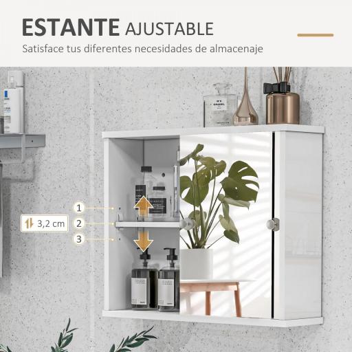 Armario con Espejo de Pared con Estante Ajustable y Puerta Corredera Doble para Lavabo 55x15x45 cm Blanco Brillante [3]