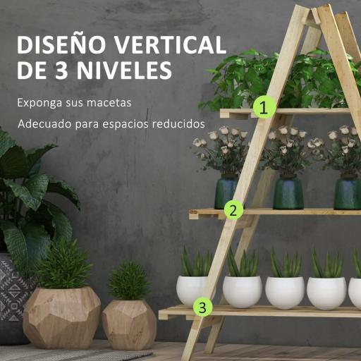 Soporte para Plantas Plegable de Madera Estantería para Macetas de 3 Niveles con Marco en A 100x36x112 cm Natural [3]