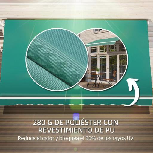 Toldo de Pared con Brazo Articulado y Manivela Marco Resistente de Aluminio y Cubierta de Poliéster 295x245 cm Verde [4]