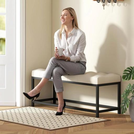 Banco Pie de Cama Tapizado en Terciopelo Diseño Capitoné Base de Metal para Dormitorio Entrada Salón Crema [7]