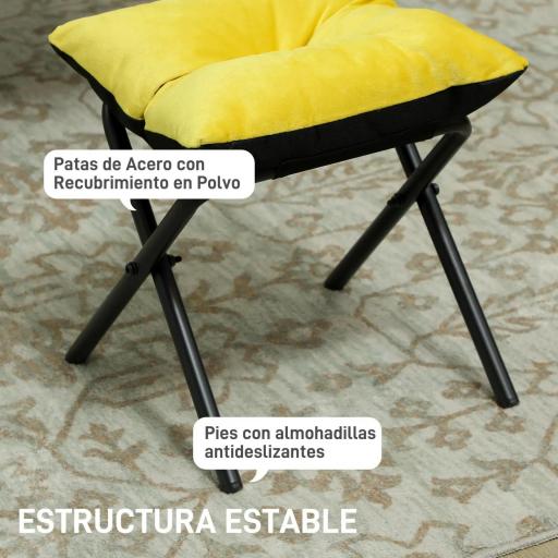 Sillón de Salón con Otomana Sillón de Relax con Bolsillos Laterales y Patas de Acero para Sala de Estar Dormitorio Amarillo [3]